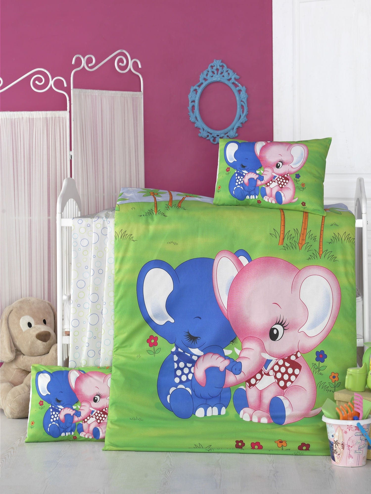 Asir Biancheria da letto per bambini cotone, 4 pezzi Elephant Multicolore, 100 x 150 cm