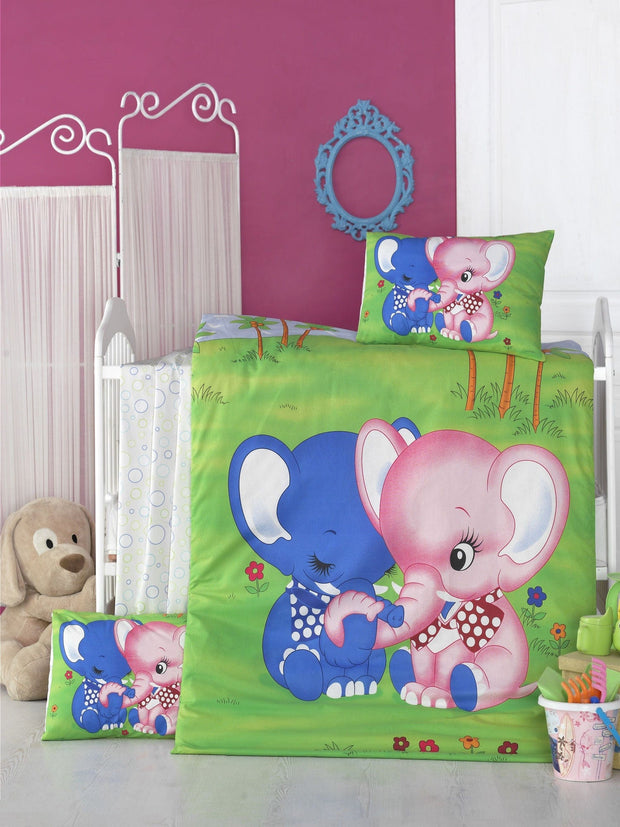 Asir Biancheria da letto per bambini cotone, 4 pezzi Elephant Multicolore, 100 x 150 cm