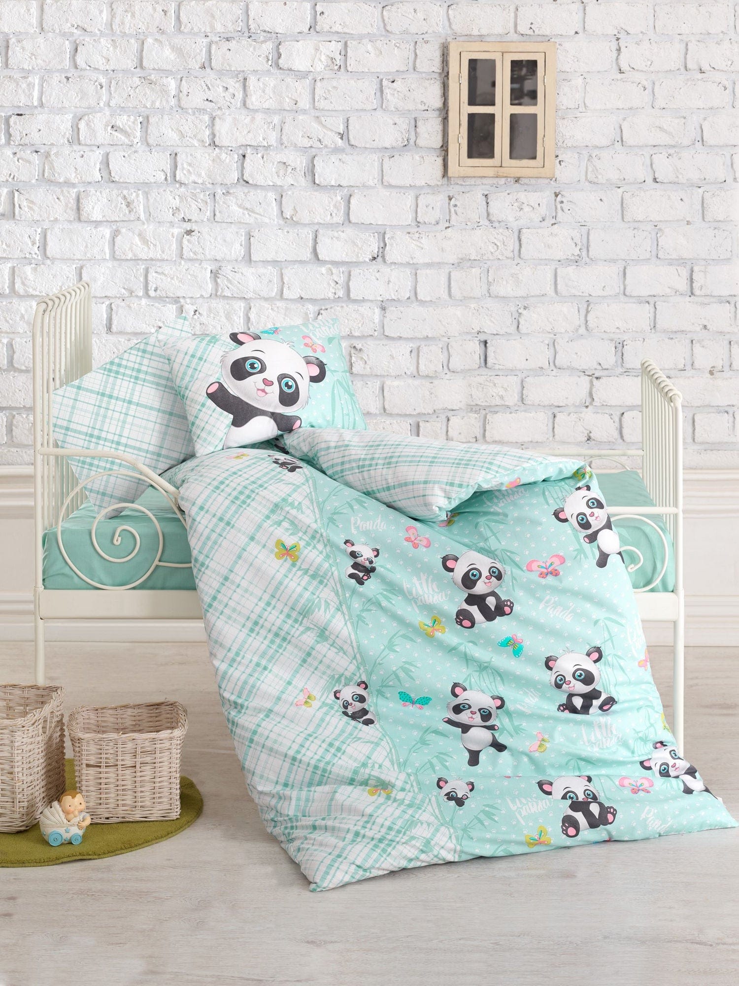 Biancheria da letto per bambini cotone, 4 pezzi Panda Multicolore, 100 x 150 cm