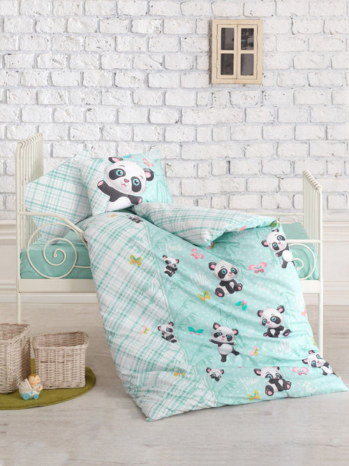 Biancheria da letto per bambini cotone, 4 pezzi Panda Multicolore, 100 x 150 cm