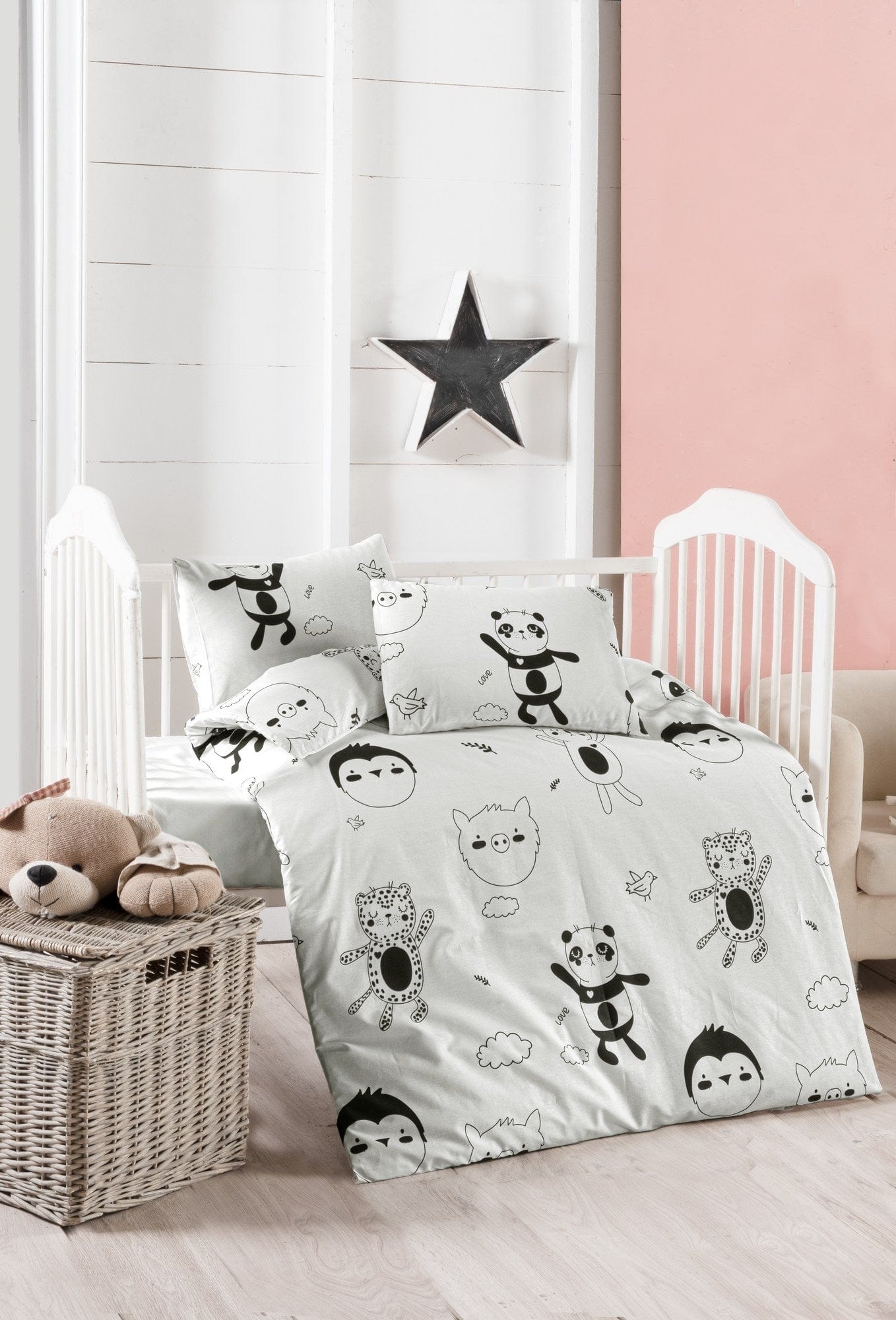 Biancheria da letto per bambini cotone, 4 pezzi Panda Multicolore, 100 x 150 cm