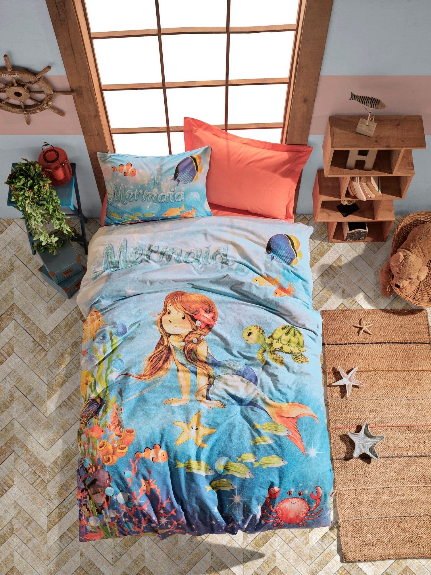 Biancheria da letto per bambini di cotone, 4 pezzi Mermaid Multicolore, 160 x 220 cm