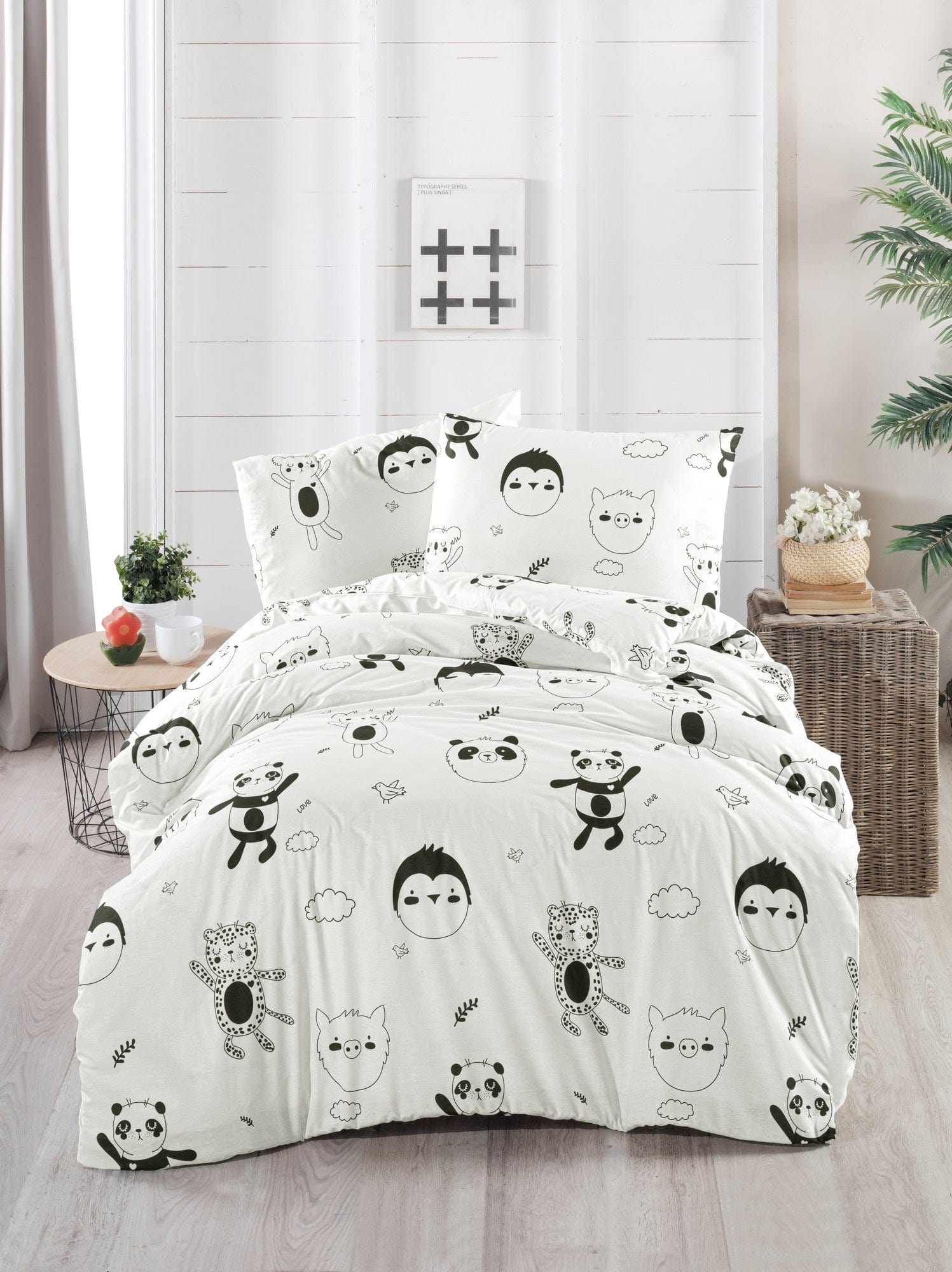 Biancheria da letto per bambini di cotone, 4 pezzi Panda Multicolore, 160 x 220 cm