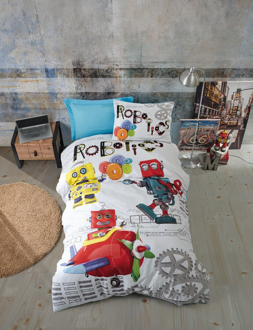 Asir Biancheria da letto per bambini di cotone, 4 pezzi Robot Multicolore, 160 x 220 cm