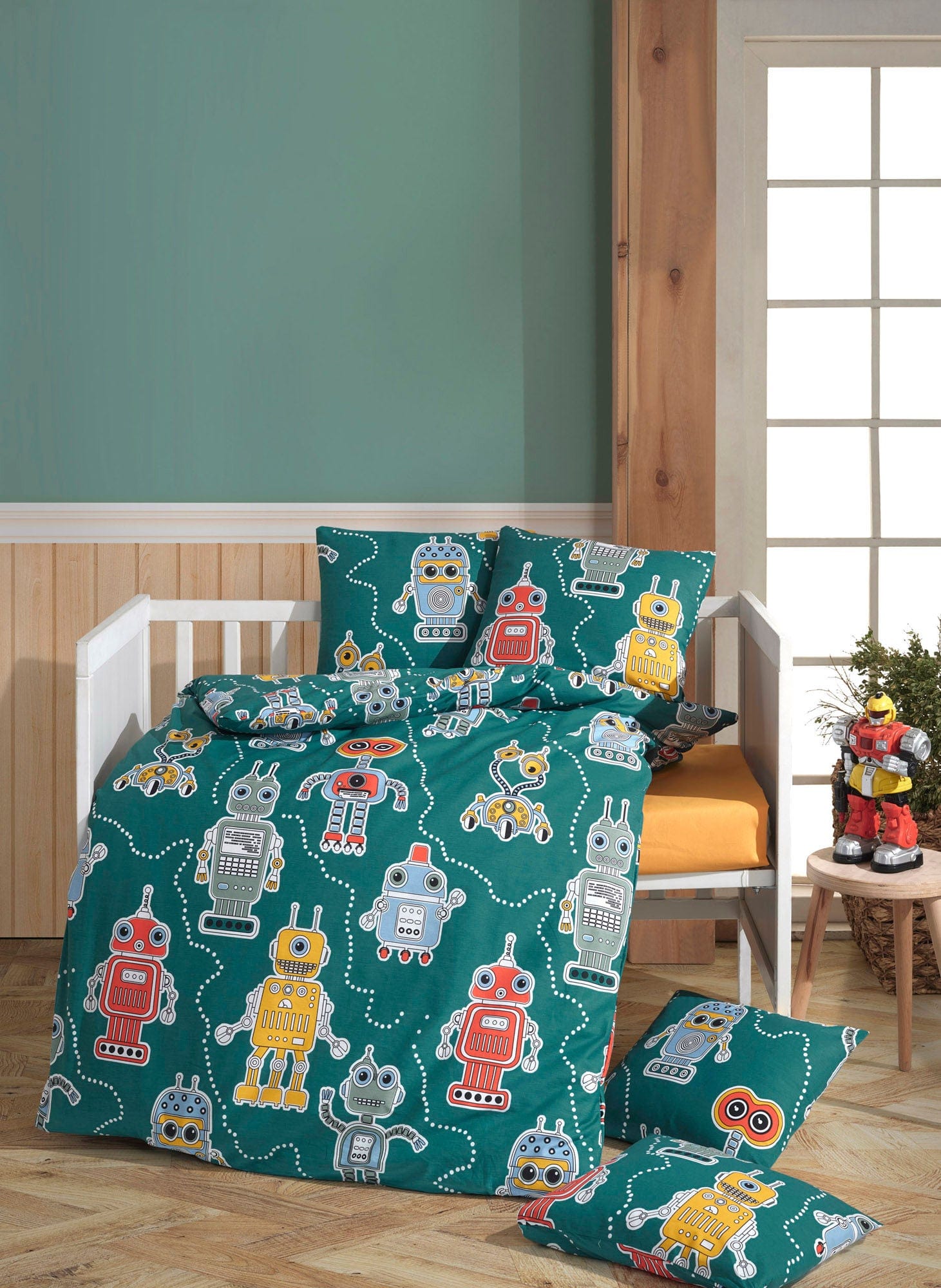Asir Biancheria da letto per bambini di cotone, 4 pezzi Robotte Multicolore, 100 x 150 cm