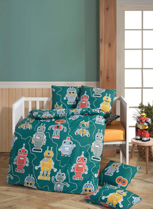 Asir Biancheria da letto per bambini di cotone, 4 pezzi Robotte Multicolore, 100 x 150 cm
