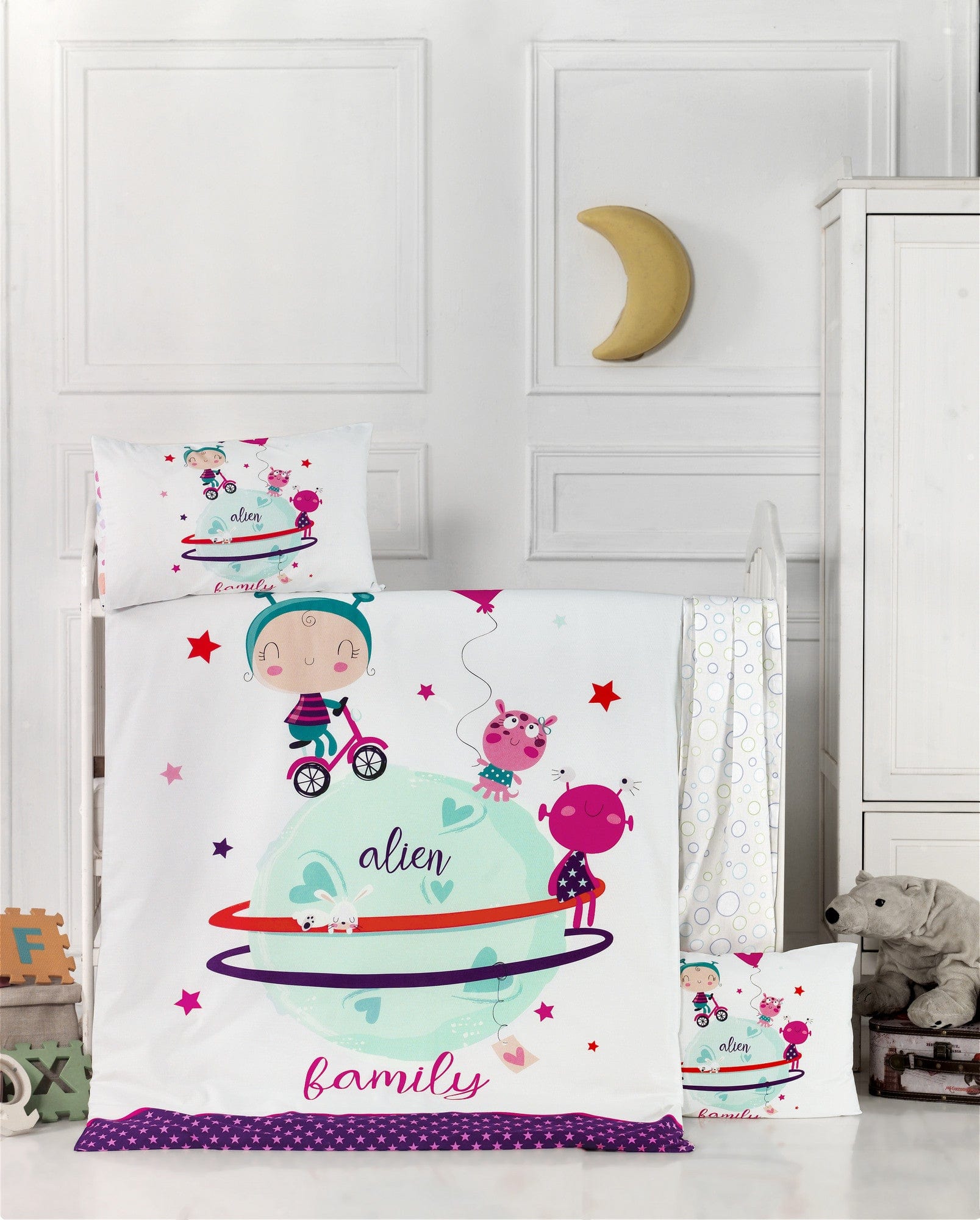 Asir Biancheria da letto per bambini Ranforce di cotone, 4 pezzi Alien Multicolore, 100 x 150 cm