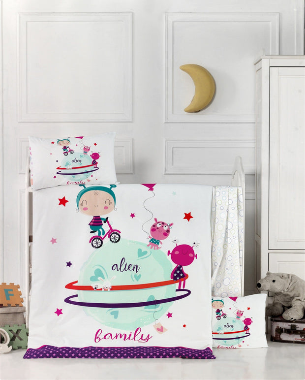 Asir Biancheria da letto per bambini Ranforce di cotone, 4 pezzi Alien Multicolore, 100 x 150 cm