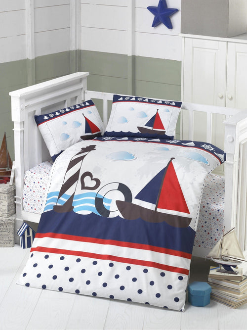 Biancheria da letto per bambini Ranforce di cotone, 4 pezzi Barca Multicolore, 100 x 150 cm