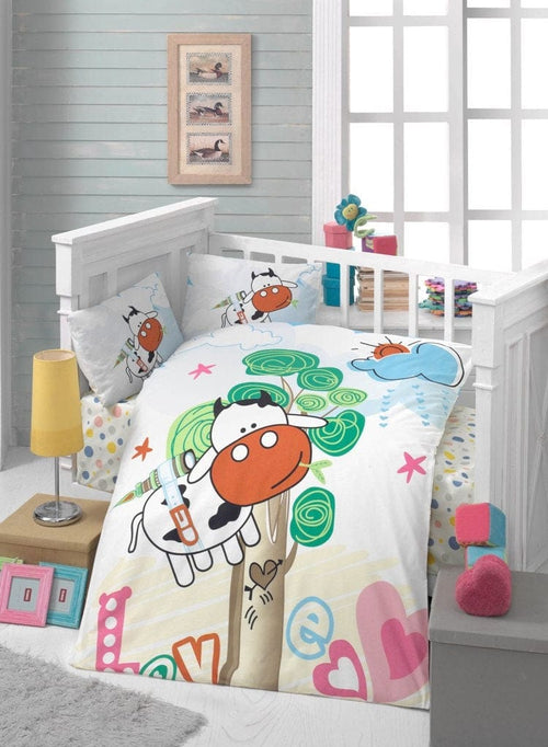 Biancheria da letto per bambini Ranforce di cotone, 4 pezzi Cow Multicolore, 100 x 150 cm