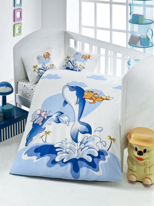 Asir Biancheria da letto per bambini Ranforce di cotone, 4 pezzi Delphin Multicolore, 100 x 150 cm