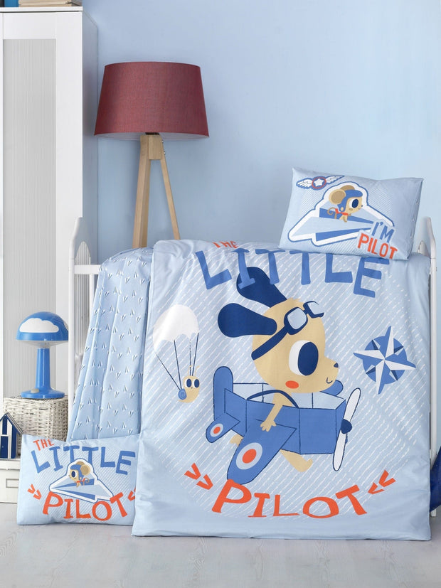 Asir Biancheria da letto per bambini Ranforce di cotone, 4 pezzi Little Pilot Multicolore, 100 x 150 cm
