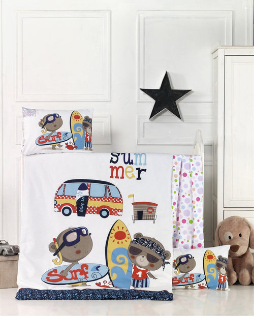 Asir Biancheria da letto per bambini Ranforce di cotone, 4 pezzi Surf Multicolore, 100 x 150 cm