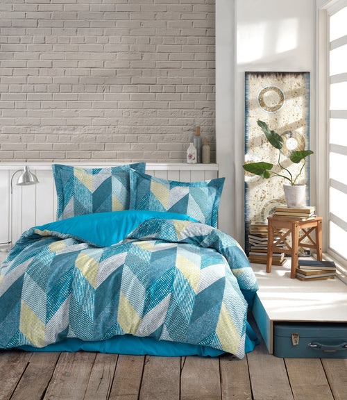 Asir Biancheria Da Letto Ranforce di cotone Anatolia Blu, 200 x 220 cm