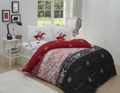 Biancheria Da Letto Ranforce di cotone Beverly Hills Polo Club BHPC 004 Rosso, 160 x 220 cm