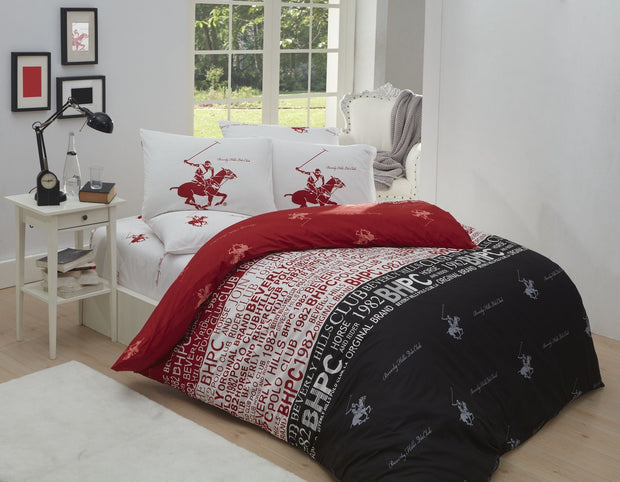 Biancheria Da Letto Ranforce di cotone Beverly Hills Polo Club BHPC 004 Rosso, 160 x 220 cm