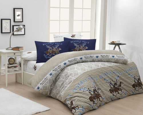 Asir Biancheria Da Letto Ranforce di cotone Beverly Hills Polo Club BHPC 007 Beige, 160 x 220 cm