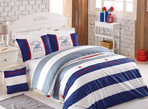 Asir Biancheria Da Letto Ranforce di cotone Beverly Hills Polo Club BHPC 008 Blu, 160 x 220 cm