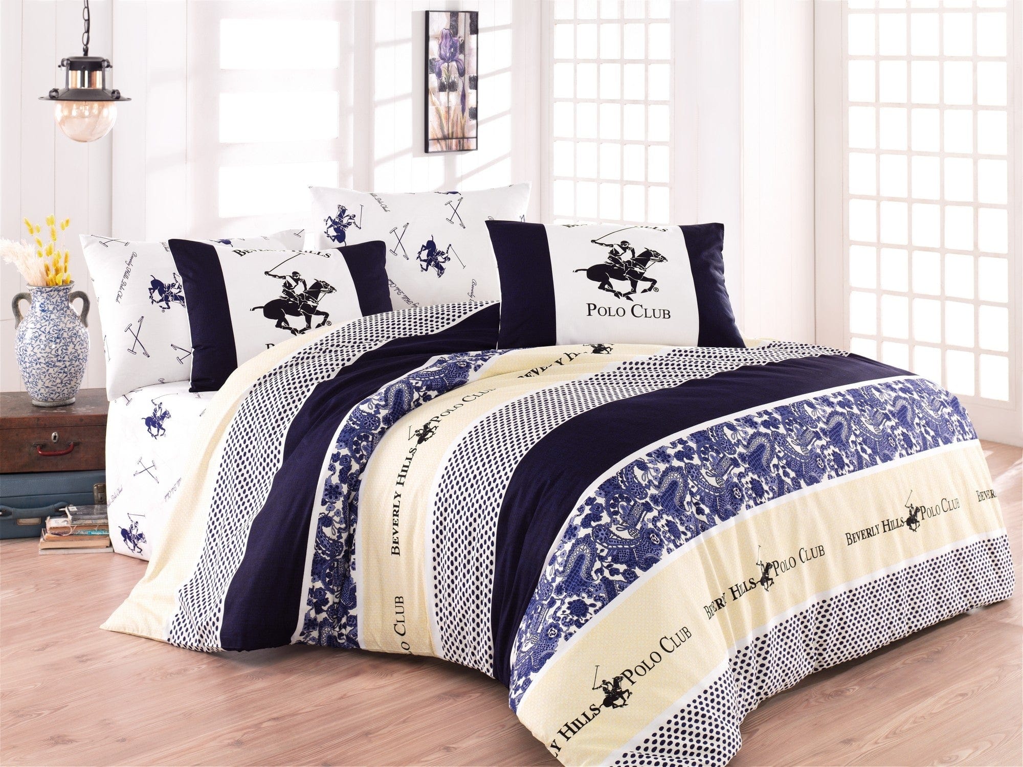 Asir Biancheria Da Letto Ranforce di cotone Beverly Hills Polo Club BHPC 027 Blu, 200 x 220 cm