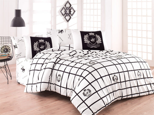 Asir Biancheria Da Letto Ranforce di cotone Beverly Hills Polo Club BHPC 028 Bianco e Nero, 200 x 220 cm