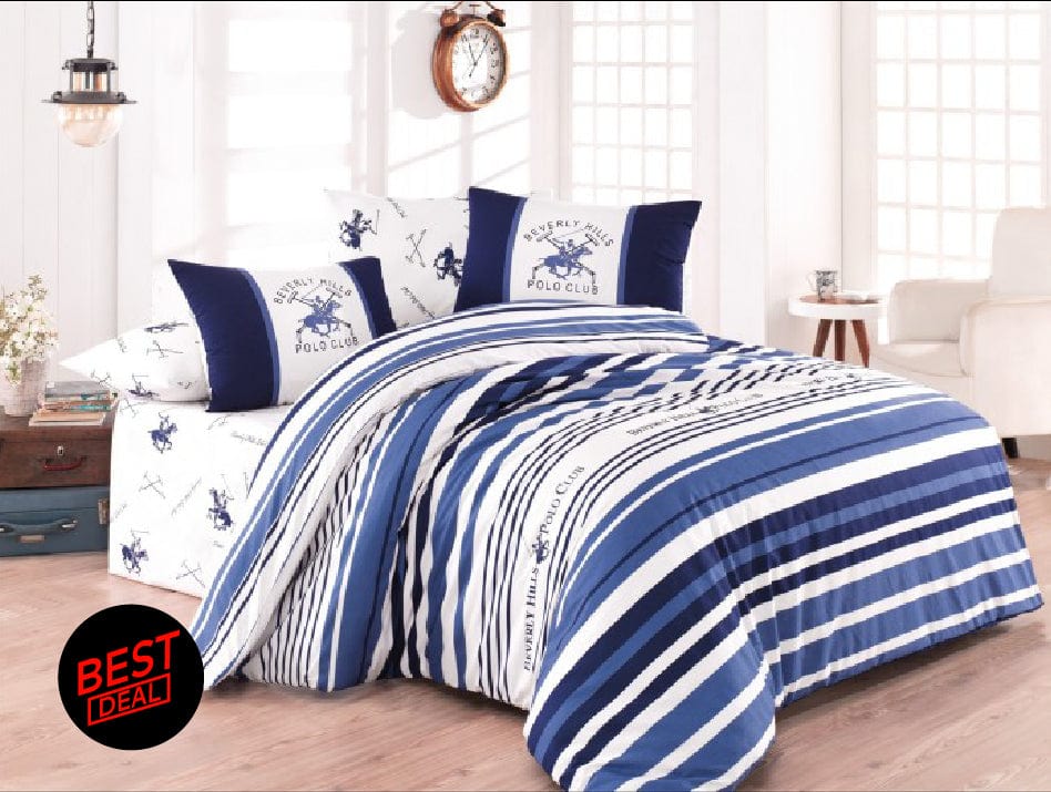 Asir Biancheria Da Letto Ranforce di cotone Beverly Hills Polo Club BHPC 029 Blu, 200 x 220 cm