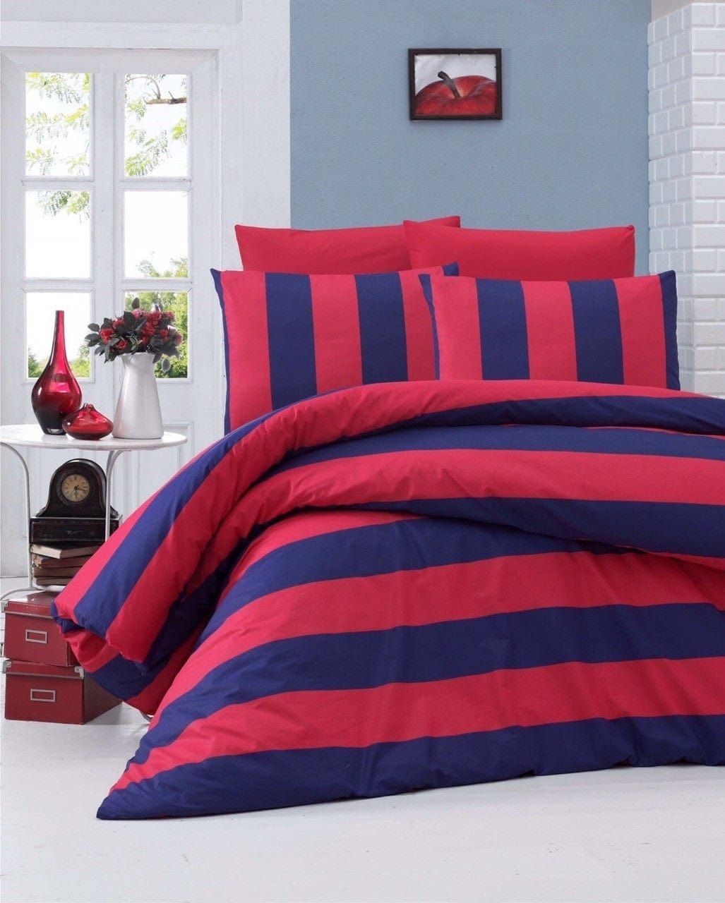 Asir Biancheria Da Letto Ranforce di cotone Braid Rosso, 200 x 220 cm