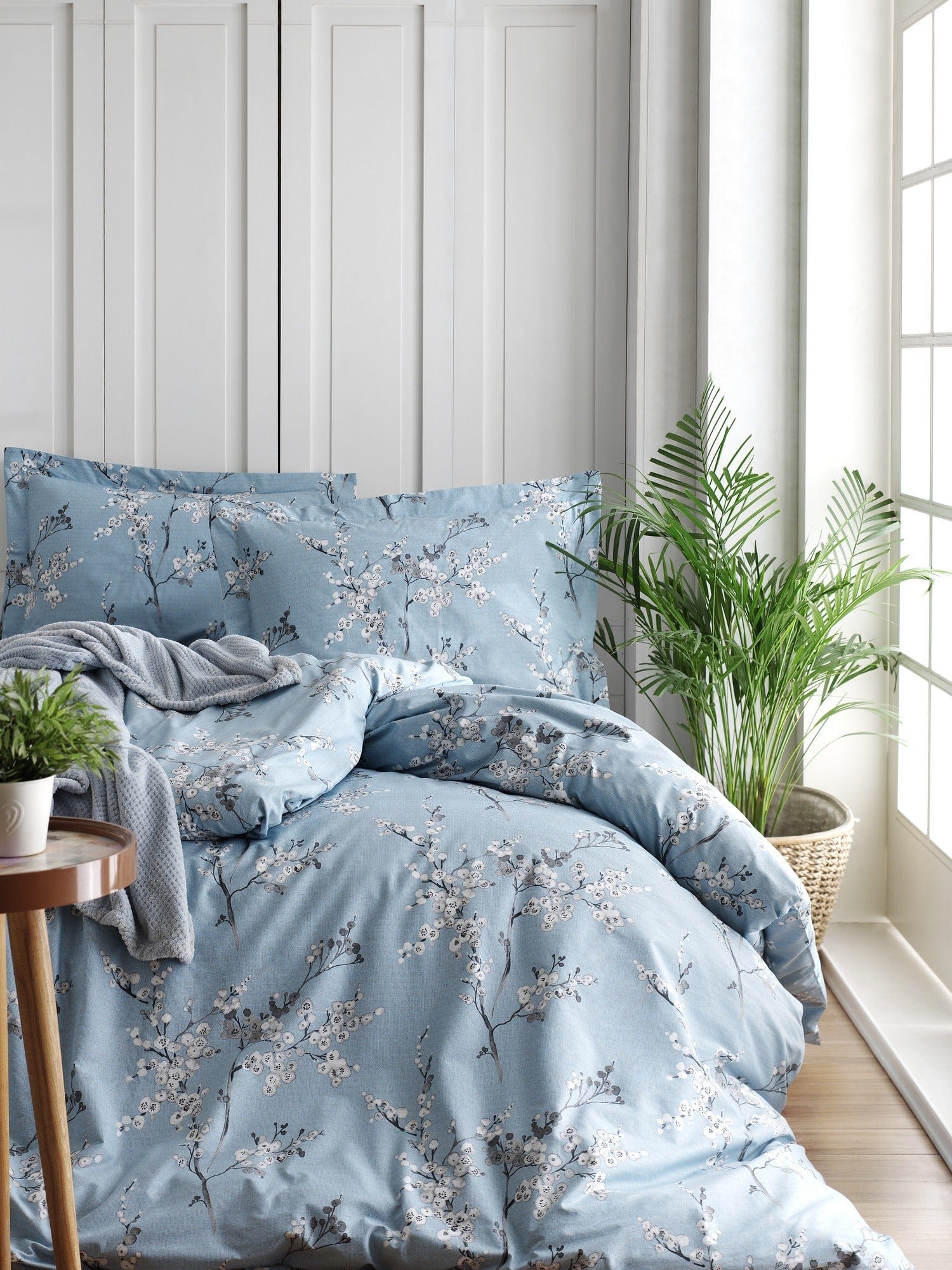 Asir Biancheria Da Letto Ranforce di cotone Chicory Blu, 200 x 220 cm