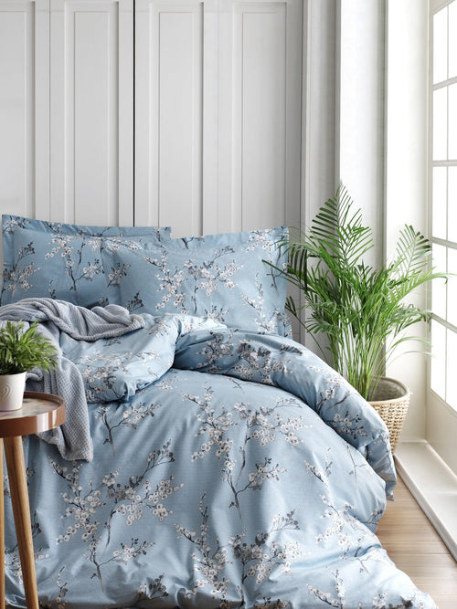 Asir Biancheria Da Letto Ranforce di cotone Chicory Blu, 200 x 220 cm
