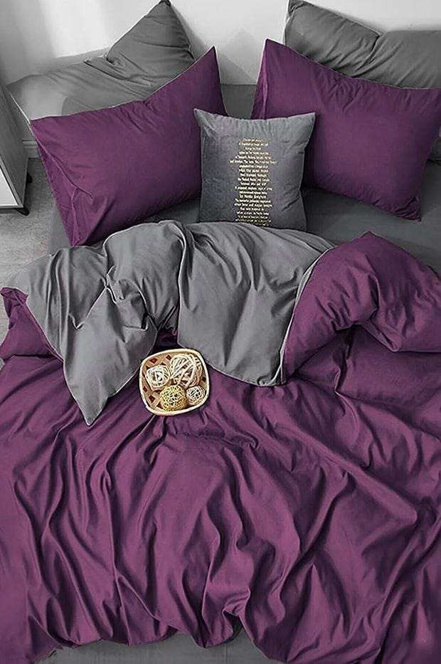 Hillkar Global Biancheria Da Letto Ranforce di cotone Damson Violetto, 200 x 220 cm