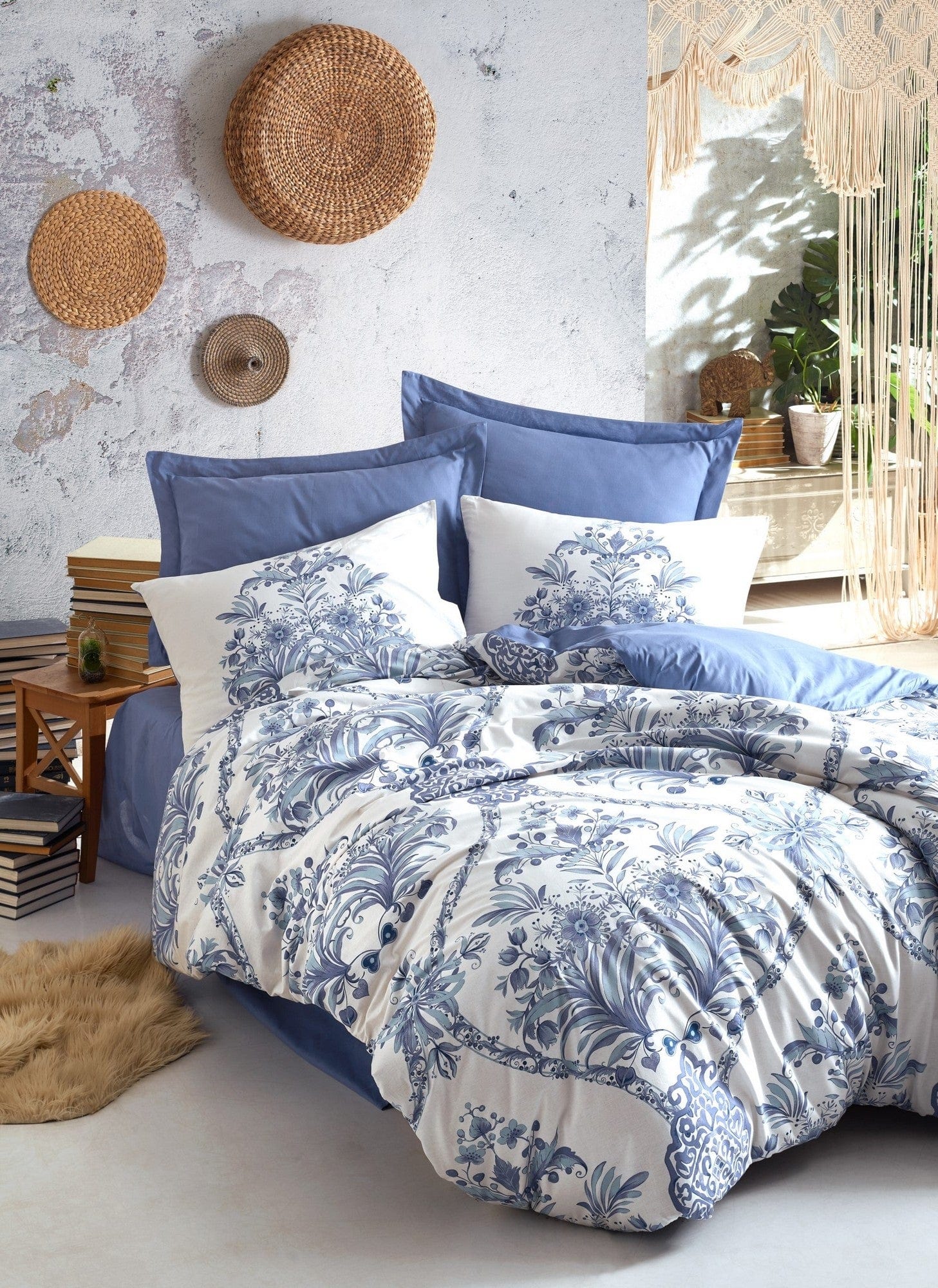 Asir Biancheria Da Letto Ranforce di cotone Egina Blu, 200 x 220 cm
