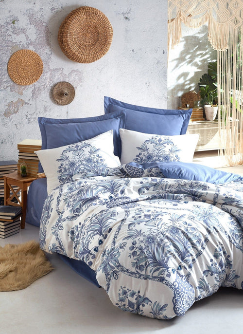 Asir Biancheria Da Letto Ranforce di cotone Egina Blu, 200 x 220 cm