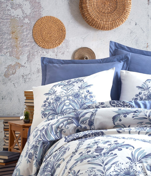 Asir Biancheria Da Letto Ranforce di cotone Egina Blu, 200 x 220 cm