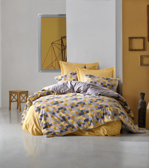 Asir Biancheria Da Letto Ranforce di cotone Elon Giallo, 200 x 220 cm