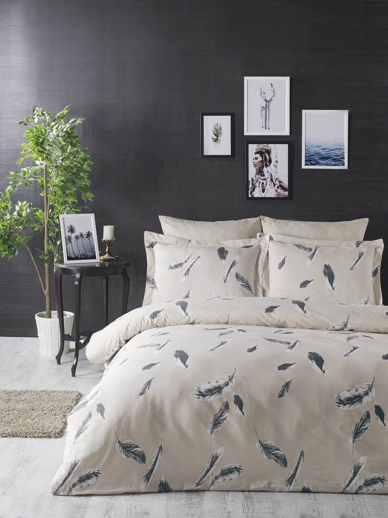 Asir Biancheria Da Letto Ranforce di cotone Feather Crema, 200 x 220 cm
