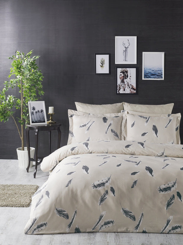Asir Biancheria Da Letto Ranforce di cotone Feather Crema, 200 x 220 cm