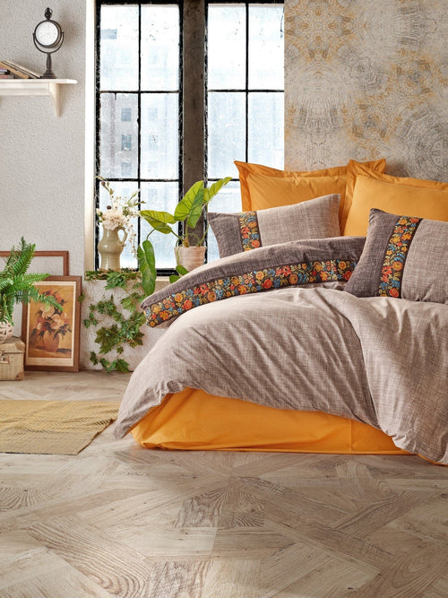 Biancheria Da Letto Ranforce di cotone Folk Arancia, 200 x 220 cm