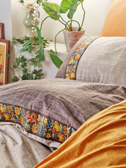 Biancheria Da Letto Ranforce di cotone Folk Arancia, 200 x 220 cm (1)