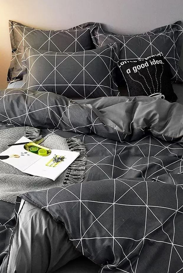 Hillkar Global Biancheria Da Letto Ranforce di cotone Geometric Grigio, 200 x 220 cm