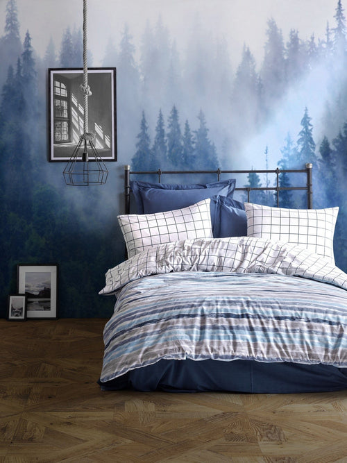 Asir Biancheria Da Letto Ranforce di cotone Grace Blu, 200 x 220 cm