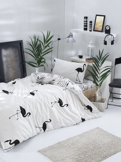Asir Biancheria Da Letto Ranforce di cotone Hope Bianco e Nero, 160 x 220 cm