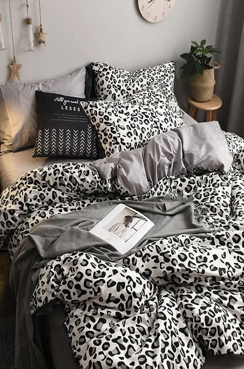 Hillkar Global Biancheria Da Letto Ranforce di cotone Leopard Bianco e Nero, 160 x 220 cm
