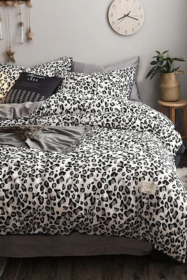 Hillkar Global Biancheria Da Letto Ranforce di cotone Leopard Bianco e Nero, 160 x 220 cm