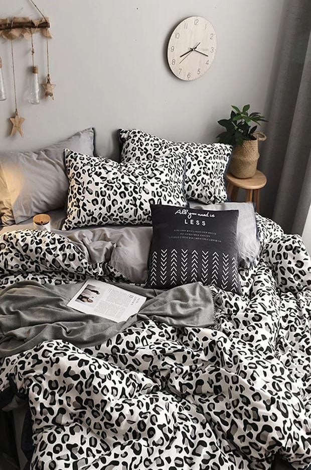 Hillkar Global Biancheria Da Letto Ranforce di cotone Leopard Bianco e Nero, 160 x 220 cm