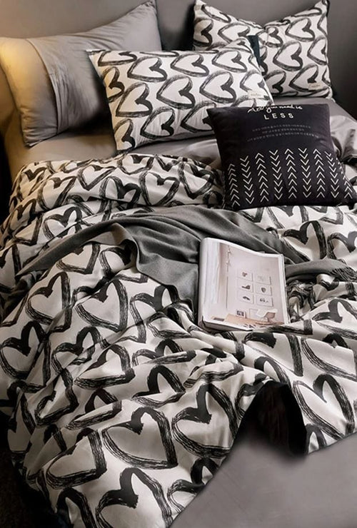 Hillkar Global Biancheria Da Letto Ranforce di cotone Love Bianco e Nero, 200 x 220 cm