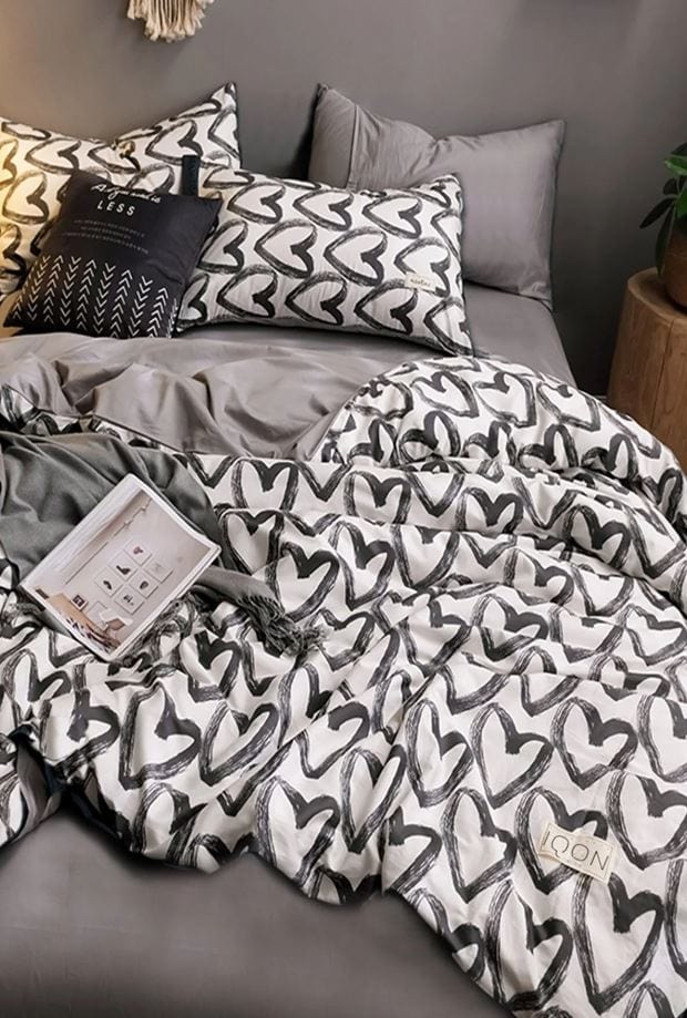 Hillkar Global Biancheria Da Letto Ranforce di cotone Love Bianco e Nero, 200 x 220 cm
