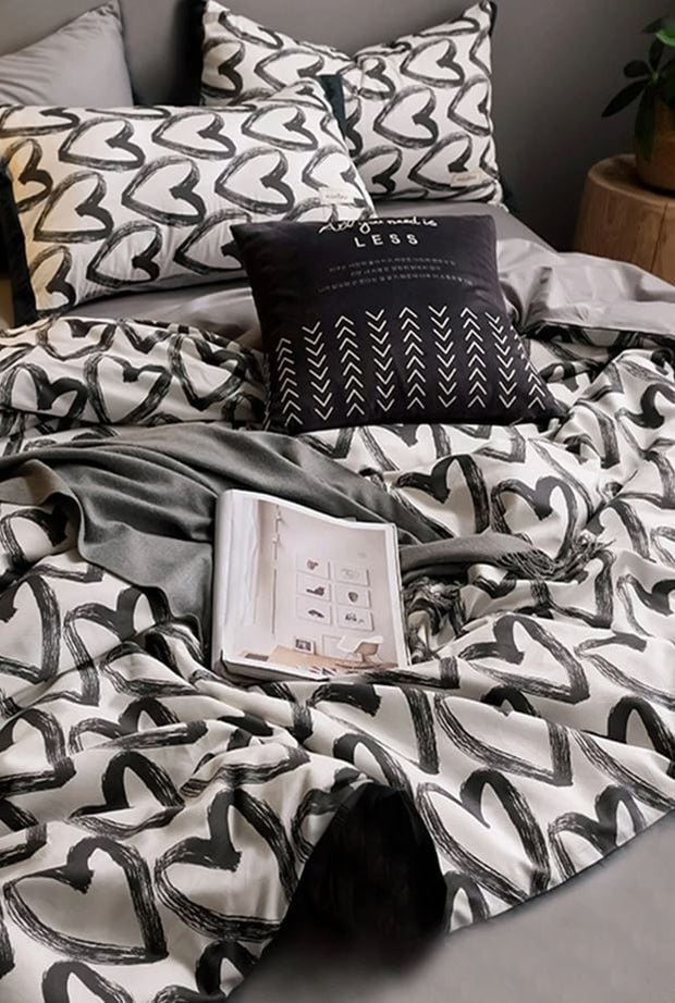 Hillkar Global Biancheria Da Letto Ranforce di cotone Love Bianco e Nero, 200 x 220 cm