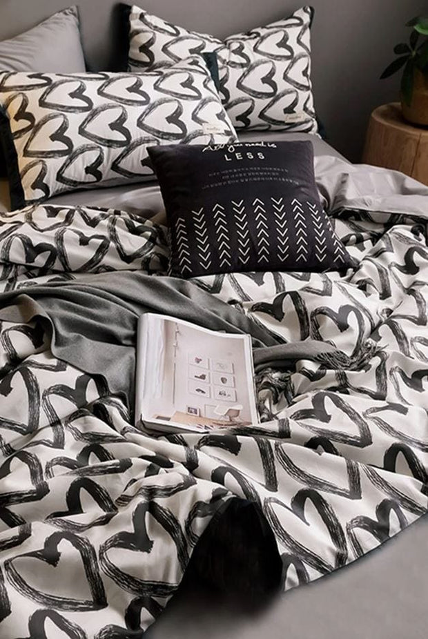 Hillkar Global Biancheria Da Letto Ranforce di cotone Love Grigio, 160 x 220 cm