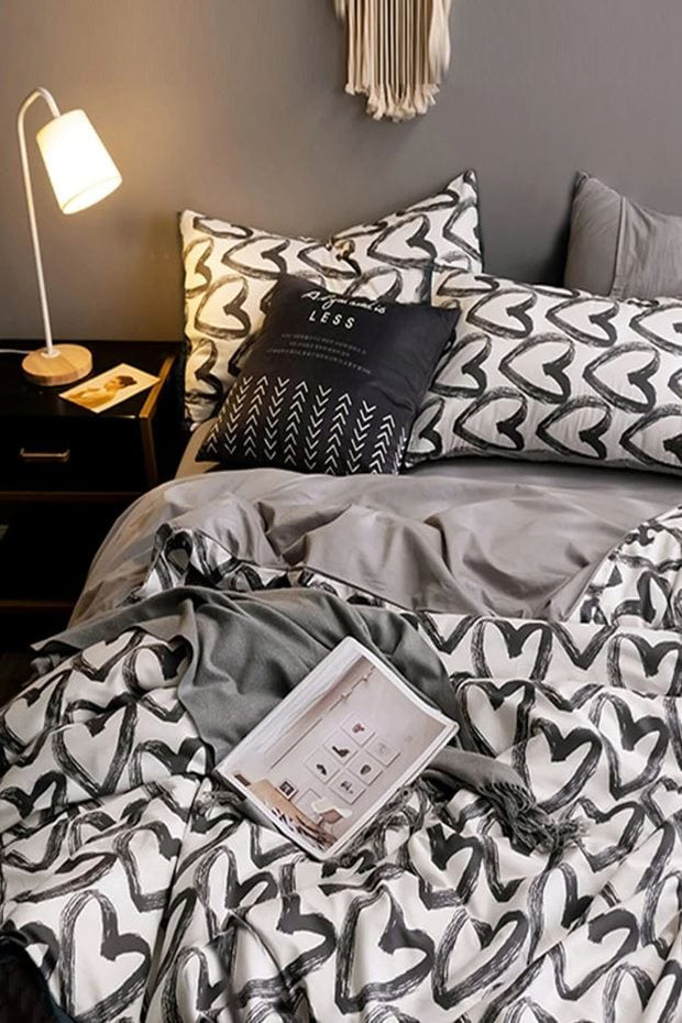 Hillkar Global Biancheria Da Letto Ranforce di cotone Love Grigio, 160 x 220 cm