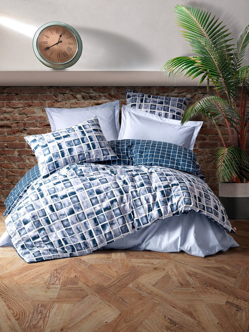 Asir Biancheria Da Letto Ranforce di cotone Palo Blu, 200 x 220 cm