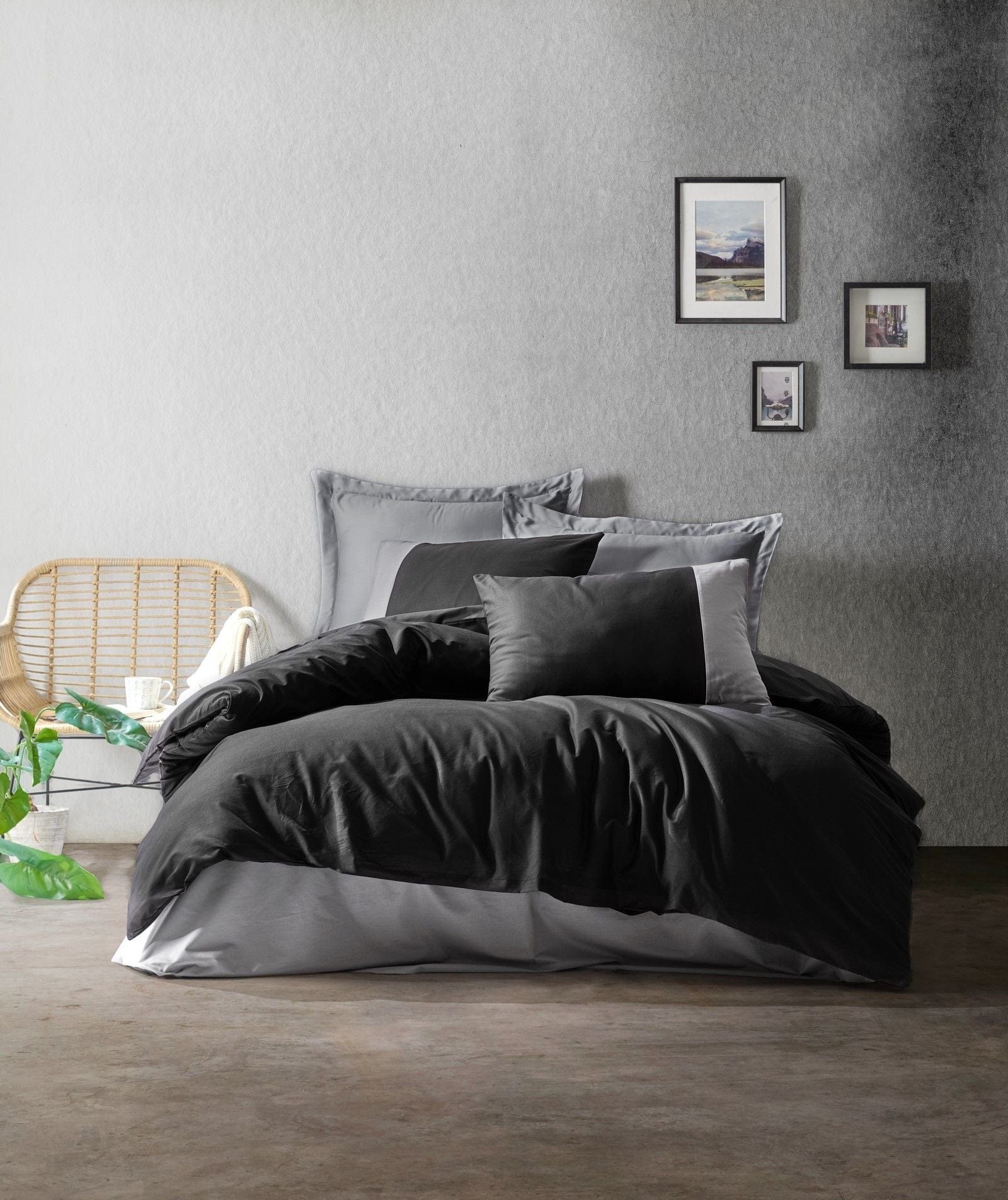 Asir Biancheria Da Letto Ranforce di cotone Plain 694 Nero, 200 x 220 cm
